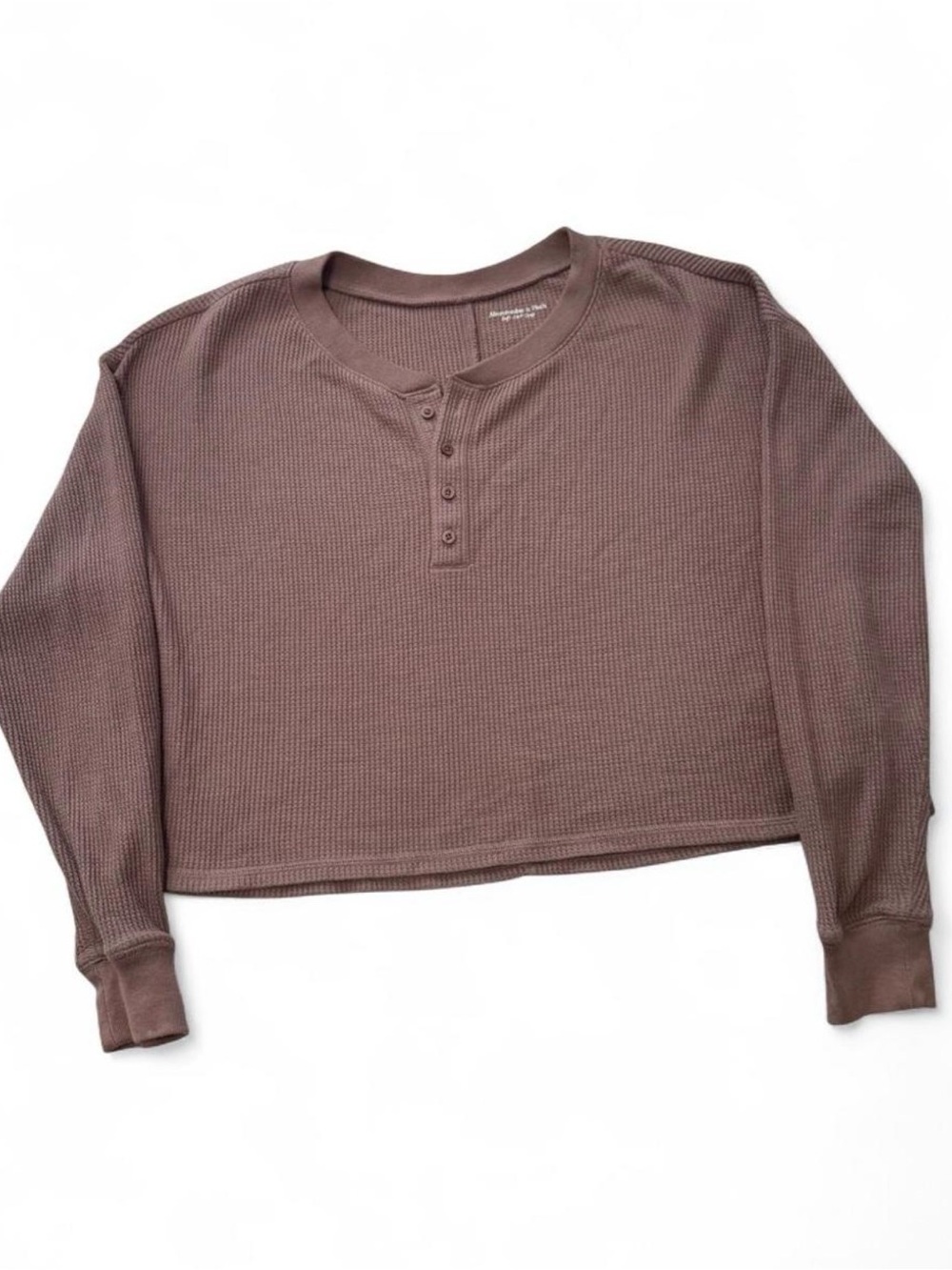 Abercrombie & Fitch Brown Waffle Knit Cropped Henley Sweater S